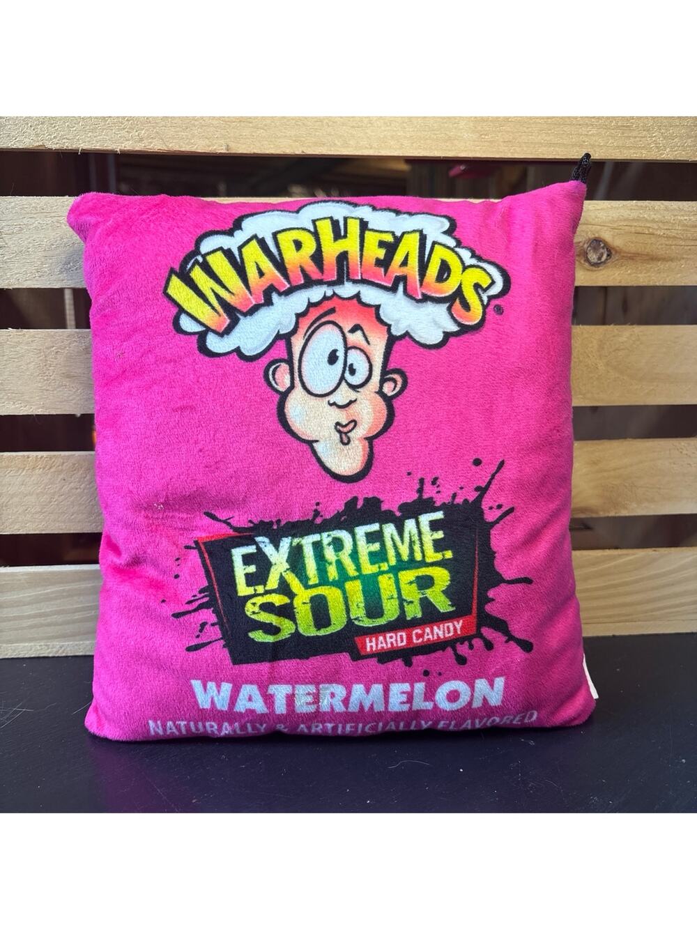 Kids plush pillow Warheads watermelon hard candy pink extreme sour snack